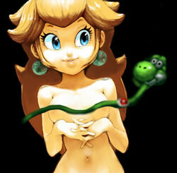 blonde_hair blue_eyes color female front_view hair koki mario_(series) nintendo nude piercing princess princess_peach tagme yoshi