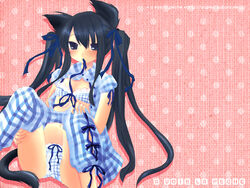 animal_ears au_pied cat_ears cat_tail high_res highres panties ribbon tail tear tied_hair twintails underwear undressing wallpaper