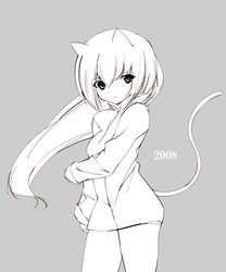 animal_ears cat_ears monochrome nekomimi repair tail