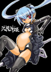 blue_hair busou_shinki long_hair looking_at_viewer pointed_ears pregnant red_eyes small_breasts strarf tagme techiru twintails