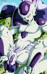 2_penises alien android arthropod bodily_fluids cell_(dragon_ball) cloaca_juice cloacal cloacal_penetration cloacal_penis cum cum_inside diphallia diphallism dragon_ball dragon_ball_z duo erection frieza frieza_race gay genital_fluids genitals green_body hi_res humanoid inside machine male male/male multi_genitalia multi_penis muscular nude penetration penile penile_penetration penis penis_in_cloaca purple_penis robot sitting sitting_on_another size_difference spread_legs spreading sweat urokinao white_body