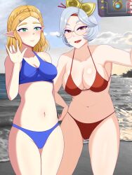 alternate_costume artist_request betelnuthouse blonde_hair breasts female female_only multiple_girls nintendo princess_zelda purah purah_(tears_of_the_kingdom) tagme tears_of_the_kingdom the_legend_of_zelda white_hair zelda_(tears_of_the_kingdom)