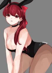 alternate_costume atlus breasts bunny_ears bunnysuit choker cleavage female female_only kasumi_yoshizawa pantyhose persona persona_5 red_eyes red_hair solo white_skin yuxine