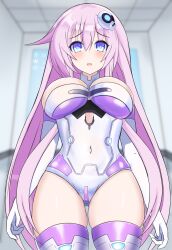 2023 blue_eyes blush bodysuit breasts cleavage compile_heart female female_only front_view fully_clothed goddess hair_ornament idea_factory light-skinned_female looking_at_viewer nepgear neptunia_(series) open_mouth pink_hair purple_sister revealing_clothes solo stiris_rangetsu thick_thighs thighhighs tight_clothing very_long_hair