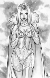 big_breasts breasts cleavage corset diamond diamond_(gem) diamond_form emma_frost jorge_molina lingerie marvel marvel_comics navel panties undressing white_queen x-men