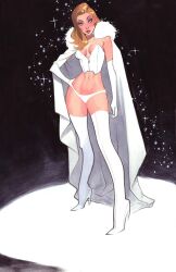big_breasts blonde_hair blue_eyes breasts cleavage corset emma_frost female jorge_molina lingerie marvel marvel_comics panties white_queen x-men