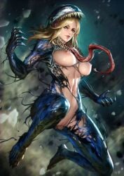 blonde_hair breasts female jumping marvel solo_female venom venom_(marvel)