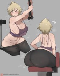 1girls accidental_exposure ass bakugou_mitsuki blonde_hair bobtheneet boku_no_hero_academia breasts censored dat_ass female huge_ass huge_breasts large_breasts milf mitsuki_bakugou my_hero_academia short_hair sports_bra sportswear wardrobe_malfunction yoga_pants