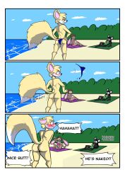 ass beach birbpan butt clothed_female_nude_male covering_crotch embarrassed embarrassed_nude_male enm furry humiliated humiliating humiliation nude speedo wardrobe_malfunction