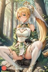 1girls ai_generated armor artsbuyu bangs blonde_hair blush boots cameltoe dress embarrassed gloves green_dress green_eyes hair_between_eyes hi_res high_heels leafa long_hair medium_breasts panties ponytail side_braid sidelocks sitting sleeves spread_legs stable_diffusion stockings sword_art_online sword_art_online_alicization thighhighs veil very_long_hair white_panties