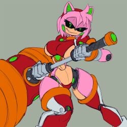 amy_rose female footwear gloves green_eyes handwear hi_res huge_butt implied_transformation imric1251 pink_body post_transformation robot_girl sega solo sonic_(series) sonic_the_hedgehog_(series) transformation