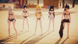 3d beach bikini black_bow black_hair blake_belladonna blonde_hair blue_eyes bow clothing female green_eyes human lilac_eyes mikumikudance mmd music_video pale_skin parasol pyrrha_nikos red_hair ruby_rose rwby rwbymmd silver_eyes swimwear tagme video weiss_schnee white_hair yang_xiao_long yellow_eyes