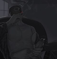 big_cock big_penis cigarette cum gay gay_male jerking_off mask masked masked_male masturbation military_uniform original_character smoke smoking solo_male spurt toxikkwaist