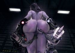 1girls 2robots 3d alien alien_girl ass ass_worship bubble_butt female geth looking_up masked_female mass_effect nude_female purple_skin quarian robot rodler-h8 tali'zorah_nar_rayya thick_ass