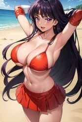 1girls ai_generated beach big_breasts bikini bishoujo_senshi_sailor_moon clothing large_breasts rei_hino sailor_mars skirt swimsuit