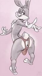 anthro ass big_ass_(male) bugs_bunny chest_tuft clothing halo-pano hi_res lagomorph leporid looking_at_viewer looking_back looney_tunes male mammal presenting presenting_hindquarters rabbit solo solo_male tail tuft underwear warner_brothers