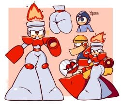 2boys 2girls ass ass_cleavage big_ass big_butt butt cut_man fire fire_man genderswap_(mtf) guts_man mega_man mega_man(classic) mega_man_(character) nocklepie robot robot_girl rule_63 silver_hair tagme thick_thighs