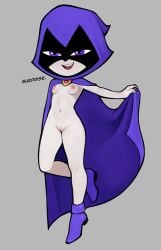 1girls bedroom_eyes boots breasts cambion cartoon_network cloak dc dc_comics demon demon_girl female female_focus female_only footwear half_demon hooded_cloak humanoid legs loodncrood looking_at_viewer navel nipples nude open_mouth outerwear pale-skinned_female pale_skin purple_eyes pussy rachel_roth raven_(dc) small_breasts solo solo_female solo_focus teen_titans teen_titans_go teenager