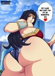 1girls absurd_res ass ass_focus black_hair bragging brown_hair dc_comics deckman diana_prince english_text female female_only hi_res large_ass mrdeck princess royalty seductive showing_off_ass skimpy_armor solo superhero_costume superheroine text thick_ass thighs wonder_woman wonder_woman_(series)