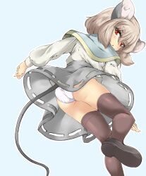 1girls 2023 animal_ears ass blush from_behind from_below grey_hair loafers looking_at_viewer looking_back mepikari mouse_ears mouse_girl mouse_tail nazrin panties red_eyes skirt tagme tail thighhighs touhou upskirt white_panties