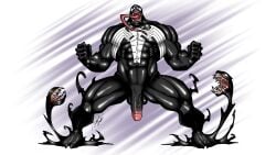 balls bara dark_body flaccid long_tongue male male_only marvel marvel_comics muscles muscular nude penis rhinoking sharp_teeth solo solo_male venom venom_(marvel)