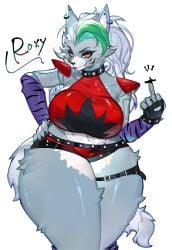 1girls anthro belly belly_button big_breasts blush bra breasts canid canine canis cleavage clothed clothing crop_top ear eyebrows eyelashes eyes female female_only five_nights_at_freddy's five_nights_at_freddy's:_security_breach fnaf fur furry furry_only hair humanoid mouth nose panties robot robot_girl roxanne_wolf_(fnaf) scottgames solo steel_wool_studios tail thick_thighs togetoge underwear url wolf wolf_ears wolf_girl wolf_tail