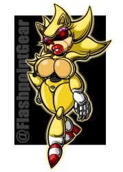 bimbo bimbo_robot_girl eggman_logo female flashpoint_gear_(artist) genderswap_(mtf) gold gold_(metal) heeled_feet high_heels huge_ass huge_breasts implied_transformation robot_girl robotization rule_63 sonic_(series) sonic_the_hedgehog sonic_the_hedgehog_(series) sonique_the_hedgehog thick_lips thick_thighs transformation wide_hips