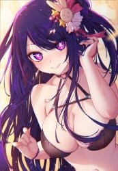 1girls female female_focus female_only hoshino_ai idol long_hair mitsu_art oshi_no_ko pubic_hair purple_eyes purple_hair see-through solo solo_female solo_focus