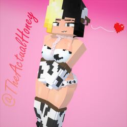 3d big_ass big_breasts big_butt black_and_blonde_hair cow_girl cow_girl_outfit cow_print female honey_(tah) mine-imator minecraft theactualhoney