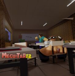 anal ass_plug big_ass big_thighs buttplug cerena_(mega12) desk heart_buttplug jewel_buttplug large_buttplug mega12 minecraft pussy school steve_mega12 zombie