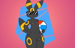 ball beach_ball blacky_(pokemon) eeveelution eyewear generation_2_pokemon humanoid inflatable male nintendo nude pokemon pokemon_(species) solo sunglasses umbreon