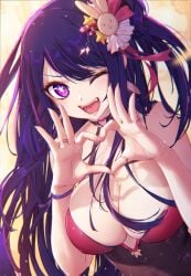 1girls cleavage female female_focus female_only hoshino_ai idol long_hair mitsu_art oshi_no_ko pubic_hair purple_eyes purple_hair solo solo_female solo_focus