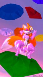 3d_(artwork) anthro balls bulge clothing crouching digital_media_(artwork) emerald_(gem) footwear gem genitals hi_res high_heels makeup male ok_bruh panties penis sega solo sonic_(series) sonic_the_hedgehog_(series) source_filmmaker tails tongue tongue_out underwear