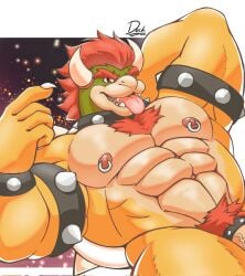 2023 abs absurd_res anthro armband armpits biceps big_breasts big_muscles body_hair bowser bowser_day bracelet chest_hair cock_ring donritchaaa eyebrows genitals hair hands_behind_head horn huge_muscles koopa lying male male_only mario_(series) muscular muscular_anthro muscular_male nintendo nipples non-mammal_nipples nude nude_male on on_back open_mouth open_smile pecs penis pubes pubic_hair spiked_shell spikes spikes_(anatomy) teeth thick_thighs tongue tongue_out url