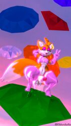 3d_(artwork) anthro balls clothing crouching digital_media_(artwork) emerald_(gem) footwear gem genitals hi_res high_heels makeup male ok_bruh panties penis sega solo sonic_(series) sonic_the_hedgehog_(series) source_filmmaker tails tongue tongue_out underwear