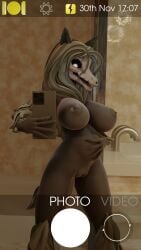 3d_(artwork) absurd_res animal_humanoid anthro bathroom big_breasts black_body black_fur bone breasts canid canine digital_media_(artwork) english_text female fur genitals hair hand_on_stomach hi_res humanoid mal0 malo mammal monster nipples nude onehundredandone open_mouth phone pregnant pregnant_female pussy scp-1471 scp-1471-a scp_foundation skull skull_head solo tail text