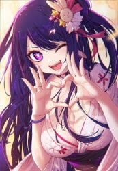 1girls cleavage female female_focus female_only hoshino_ai idol long_hair mitsu_art oshi_no_ko pubic_hair purple_eyes purple_hair solo solo_female solo_focus