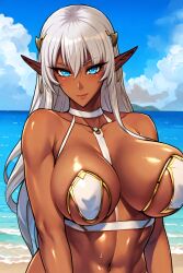 1girls ai_generated dark-skinned_female eleonor_(taimanin_rpgx) elf elf_female female_focus female_only highres huge_breasts long_heleonor_(taimanin_rpgx)air seductive_look stable_diffusion taimanin_(series) voluptuous voluptuous_female white_hair