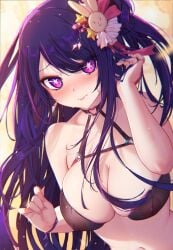 1girls female female_focus female_only hoshino_ai idol long_hair mitsu_art oshi_no_ko pubic_hair purple_eyes purple_hair see-through solo solo_female solo_focus