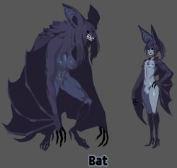 1boy 1girls 2d animal_humanoid anthro artist_request bat character_request color colored coloured copyright_request female gray_background grey_background humanoid_genitalia male monster monster_girl polychrome reference_image s-purple short_male simple_background tagme tall_female