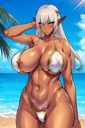 1girls ai_generated curvaceous curvy_female dark-skinned_female eleonor_(taimanin_rpgx) elf elf_ears elf_female female_focus female_only hi_res huge_breasts long_hair solo_female stable_diffusion taimanin_(series) voluptuous voluptuous_female white_hair