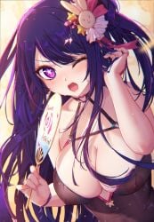 1girls female female_focus female_only hoshino_ai idol long_hair mitsu_art oshi_no_ko pubic_hair purple_eyes purple_hair see-through solo solo_female solo_focus