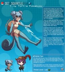 blue_hair blue_skin creature_index english_text female_focus generation_1_pokemon kinkymation nintendo page_7 page_number pok&eacute;mon_(species) pokemon pokemon-girl_encyclopedia pokemorph pokemusu pokephilia profile reptile shell squirtle turtle_shell zenigame