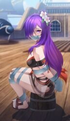 1girls alternate_costume ass barrel big_ass bikini bikini_skirt black_bikini black_swimsuit bondage captured female female_only femsub fire_emblem fire_emblem:_three_houses fire_emblem_heroes fire_emblem_warriors:_three_hopes flower gag gagged hair_flower hair_over_one_eye large_breasts long_hair looking_at_viewer narutorenegado01 official_alternate_costume on_barrel purple_eyes purple_hair see-through shez_(female)_(fire_emblem) shez_(female)_(summer)_(fire_emblem) ship sitting solo tape_bondage tape_gag