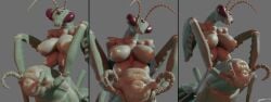 3d_(artwork) antennae_(anatomy) anus arthropod arthropod_abdomen arthropod_abdomen_anus arthropod_abdomen_genitalia arthropod_abdomen_pussy ass big_breasts breasts busty_feral compound_eyes digital_media_(artwork) exoskeleton female feral genitals green_body grey_background hi_res insects inverted_nipples mandibles mantis multi_breast multi_eye multicolored_body nipples presenting presenting_anus presenting_hindquarters presenting_pussy purple_eyes pussy semi-anthro simple_background solo tan_body two_tone_body zevex