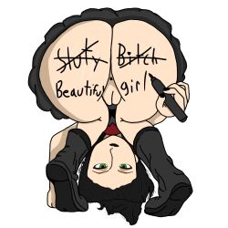 1girls ass bent_over black_hair black_lipstick blazingem closed_mouth closed_smile correction cured_vampirism elder_scrolls exposed_pussy female female_only freckles goth goth_girl green_eyes looking_at_viewer pale_skin pussy serana skyrim upskirt vampire words_of_affirmation writing_on_ass writing_on_body writing_on_butt