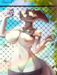 2022 5_fingers absurd_res anthro areola big_breasts bottle bottomwear bra breasts clothed clothing container detailed_background digital_media_(artwork) drinking exposed_breasts eyebrows eyelashes female fingers fish front_view genitals gills grey_body hairless hi_res holding_water_bottle innie_pussy looking_at_viewer mariana_(titanic) marine multicolored_body narrowed_eyes navel nipples non-mammal_breasts non-mammal_nipples not_furry open_mouth partially_clothed pink_areola pink_nipples pizhma pussy shark shark_fin shorts shorts_down solo sports_bra sportswear standing tongue tongue_out two_tone_body underwear water_bottle water_drop wet wet_body wet_breasts white_body yellow_eyes