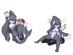 1boy 1boy1girl 1girls artist_request carrying carrying_partner crushed crushed_by_ass doodle_world edit female guest_(roblox) regret roblox robloxian shark shark_girl shark_humanoid shark_tail skadean_(doodle_world) source_request tagme twitter