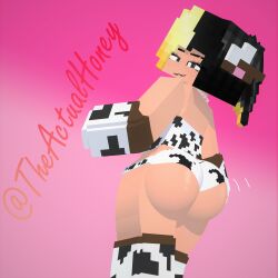 3d big_ass big_breasts big_butt black_and_blonde_hair cow_girl cow_girl_outfit cow_print female honey_(tah) mine-imator minecraft theactualhoney