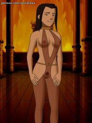 avatar_the_last_airbender azula bodystocking collar fire_nation fishnets princess pubic_hair royalty sauvdraws see-through_clothing shaped_pubic_hair visible_nipples